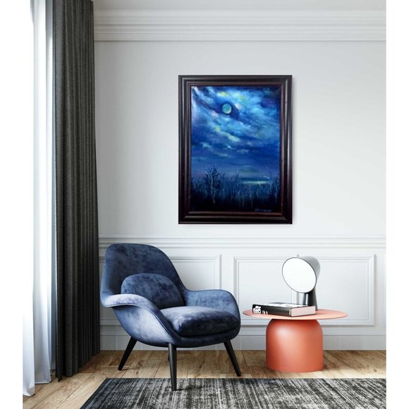 SOLD Framed Original Landscape Oil Painting Titled Man in the Moon 16x20 - Picture 2 of 7